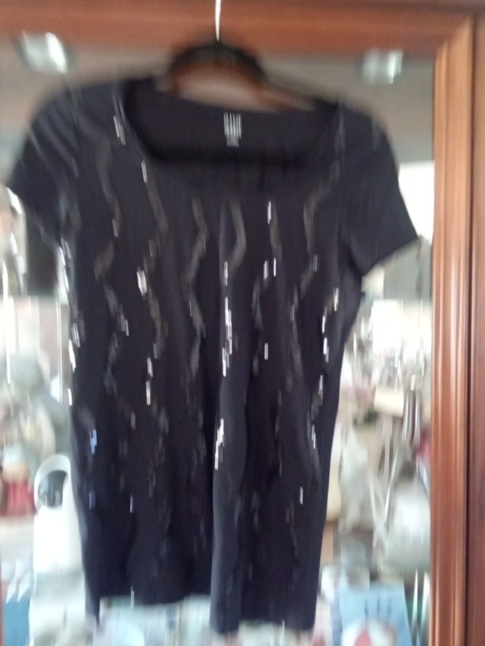 a.n.a Black Short-Sleeve Tee with Sequin Wave Detail